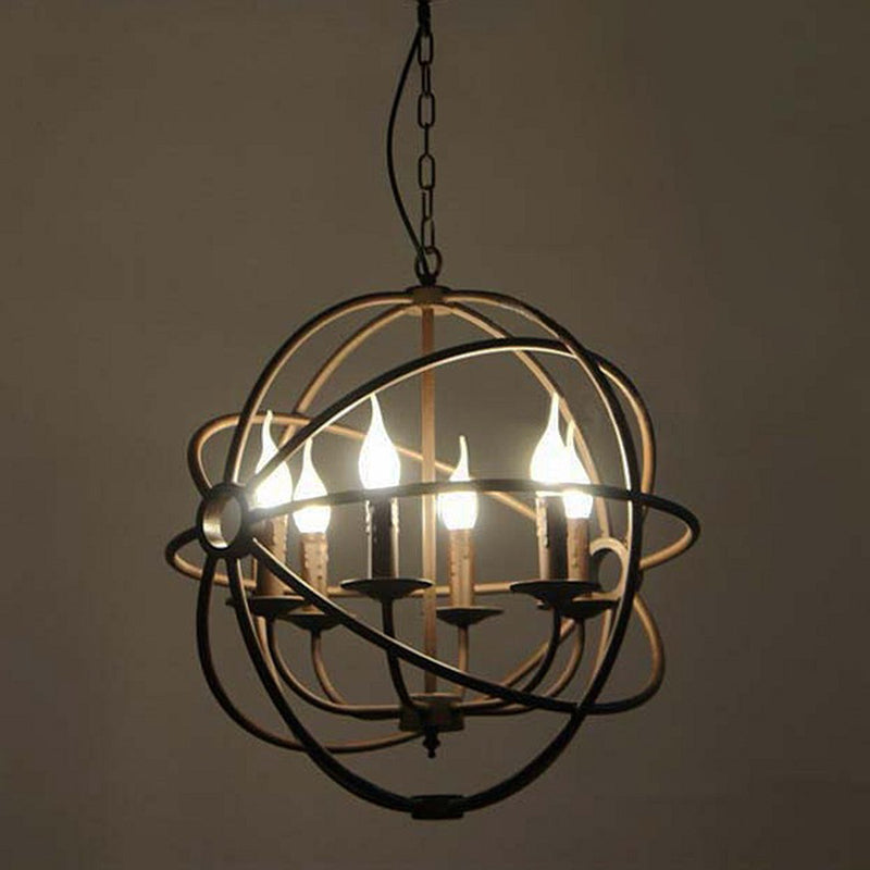 Vintage Industrial Globe Pendant Chandelier: Iron Hanging Light With Candle Design For Coffee Shop