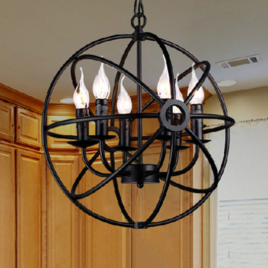 Vintage Industrial Globe Pendant Chandelier: Iron Hanging Light With Candle Design For Coffee Shop 6