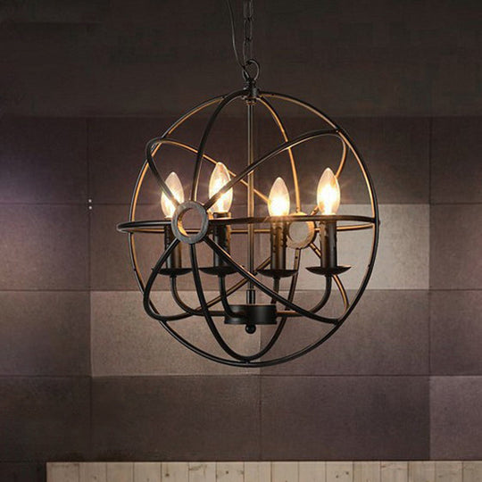 Vintage Industrial Globe Pendant Chandelier: Iron Hanging Light With Candle Design For Coffee Shop 4