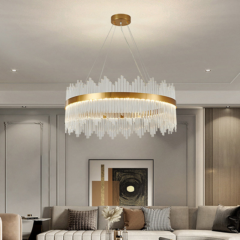 Adjustable Modern Crystal Drum Chandelier Pendant Light For Living Room Ceiling