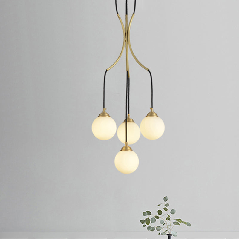 Gold Milk Glass Chandelier: Contemporary Pendant Light For Cafe Dining Table