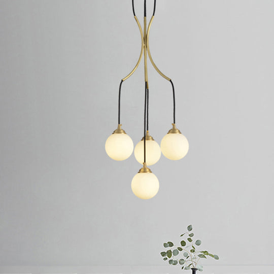 Gold Milk Glass Chandelier: Contemporary Pendant Light For Cafe Dining Table