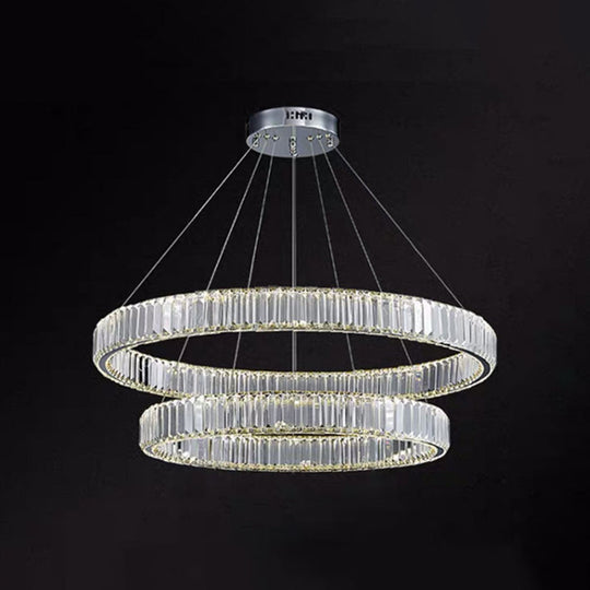 Modern Led Crystal Chandelier For Living Room Suspension Pendant Light Chrome / 24+31.5 White