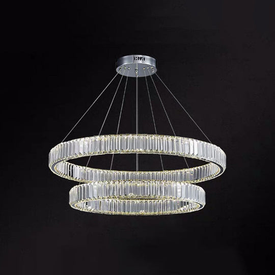 Modern Led Crystal Chandelier For Living Room Suspension Pendant Light Chrome / 16+23.5 Warm