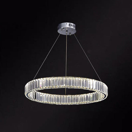 Modern Led Crystal Chandelier For Living Room Suspension Pendant Light Chrome / 23.5 White