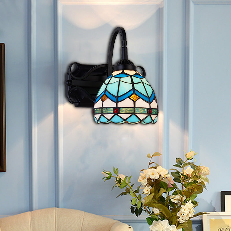 Tiffany Stained Glass Wall Sconce - 1 Light Colorful Fixture For Dining Room Blue