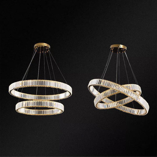 Modern Led Crystal Chandelier For Living Room Suspension Pendant Light Gold / 24+31.5 White