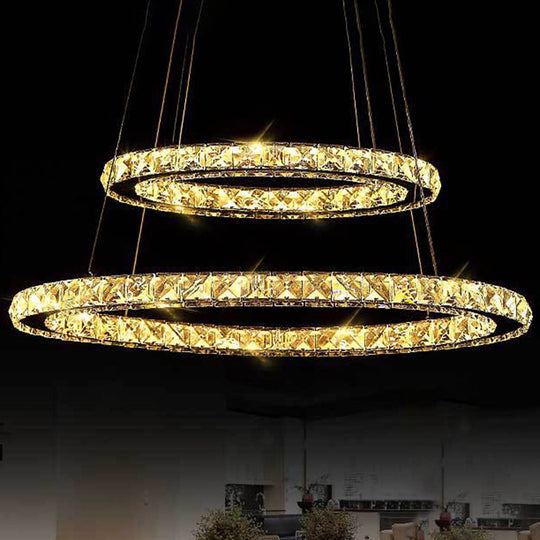 Contemporary Led Crystal Chandelier Pendant Lights For Bedroom Clear / 12+19.5 Warm