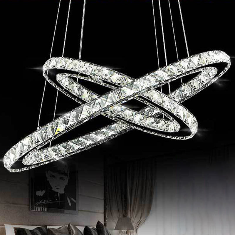 Contemporary Led Crystal Chandelier Pendant Lights For Bedroom Clear / 12+19.5 White