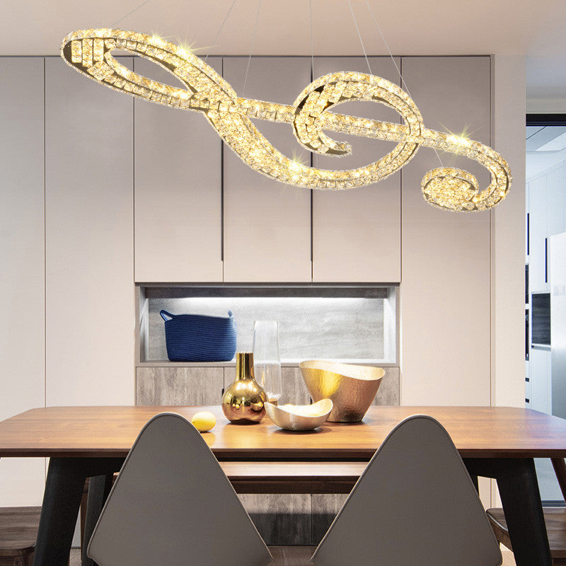 Musical Note Led Chandelier: Modern Crystal Block Suspension Light For Restaurants