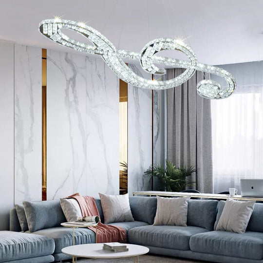 Musical Note Led Chandelier: Modern Crystal Block Suspension Light For Restaurants