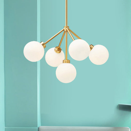 Minimalist Gold Chandelier Light With 5 Milk Glass G9 Lights - Perfect For Restaurants