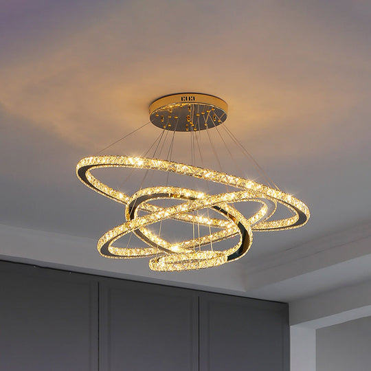 Modern Crystal Ring Chandelier Pendant Light For Living Room Stainless-Steel / 6+12+19.5+27.5