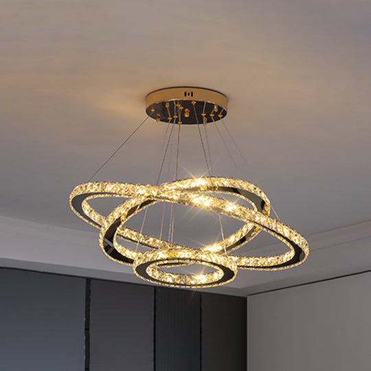 Modern Crystal Ring Chandelier Pendant Light For Living Room Stainless-Steel / 12+19.5+27.5