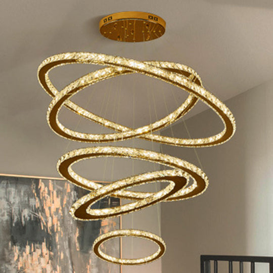 Modern Crystal Ring Chandelier Pendant Light For Living Room Stainless-Steel / 6+12+19.5+27.5+35.5