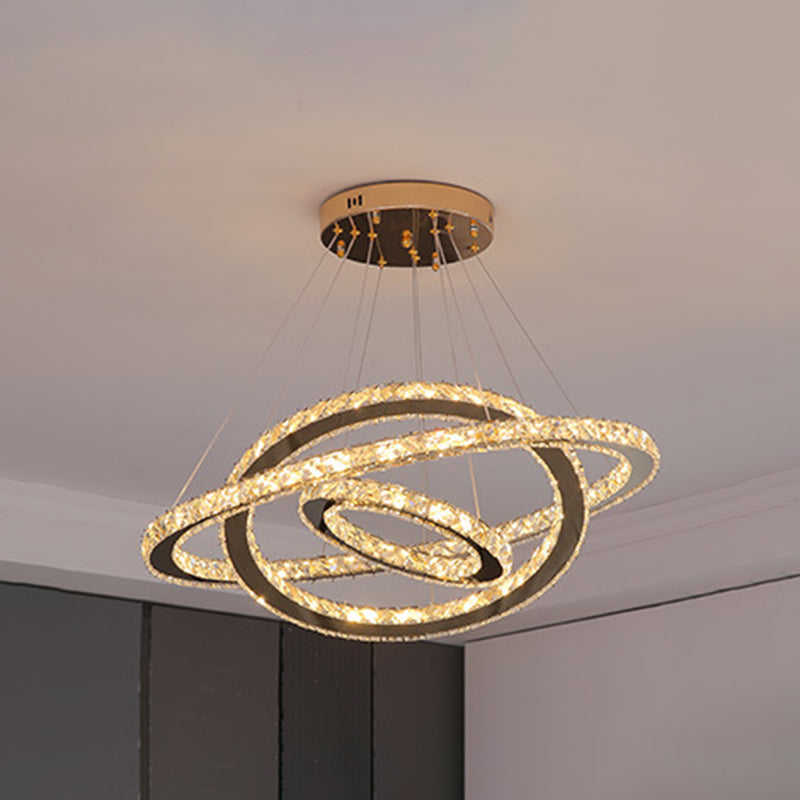 Modern Crystal Ring Chandelier Pendant Light For Living Room Stainless-Steel / 6+12+19.5