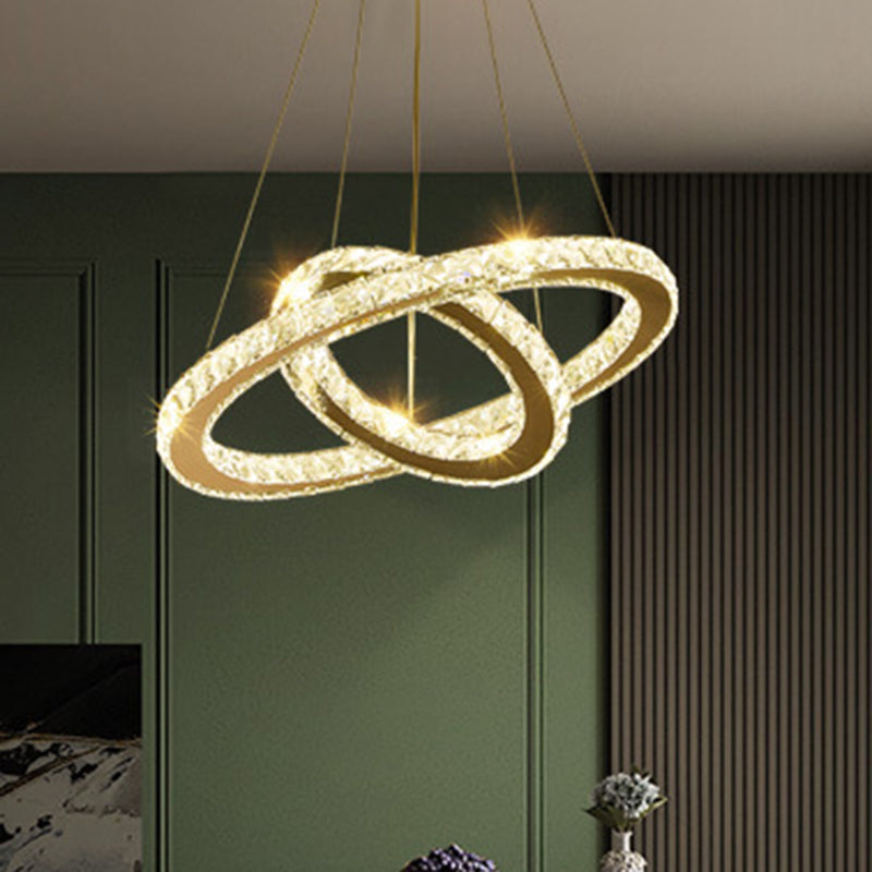 Modern Crystal Ring Chandelier Pendant Light For Living Room Stainless-Steel / 12+19.5