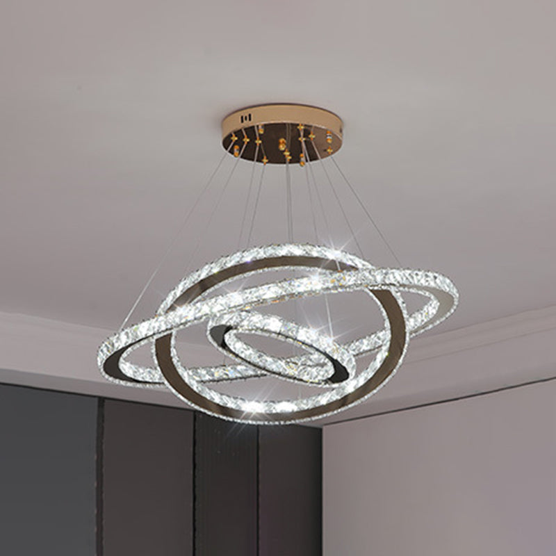 Modern Crystal Ring Chandelier Pendant Light For Living Room Stainless-Steel / 8+16+23.5