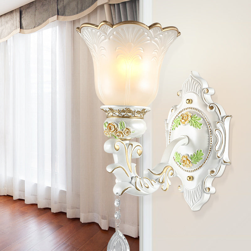 Traditional Opal Glass Flower Wall Sconce Light - White 1/2 Lights Living Room Fixture