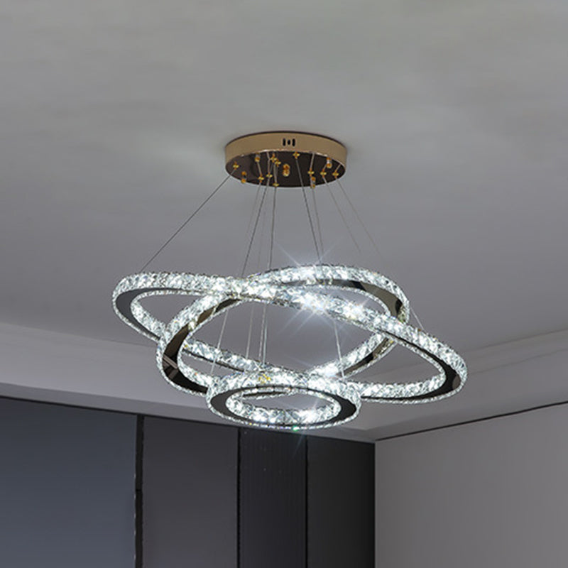 Modern Crystal Ring Chandelier Pendant Light For Living Room Stainless-Steel / 16+23.5+31.5