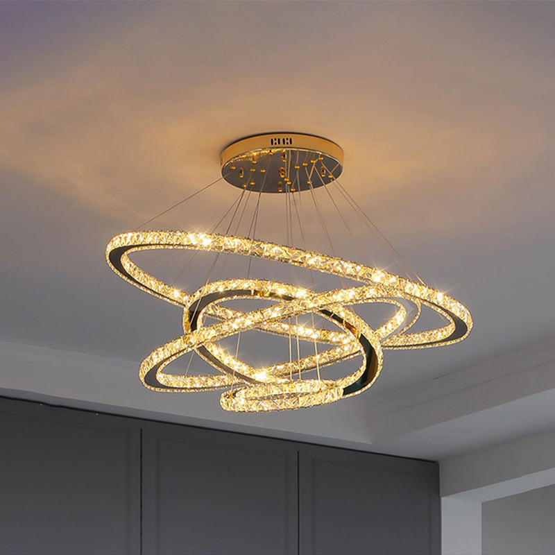 Modern Crystal Ring Chandelier Pendant Light For Living Room Stainless-Steel / 8+16+23.5+31.5