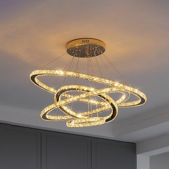 Modern Crystal Ring Chandelier Pendant Light For Living Room Stainless-Steel / 12+19.5+27.5+35.5