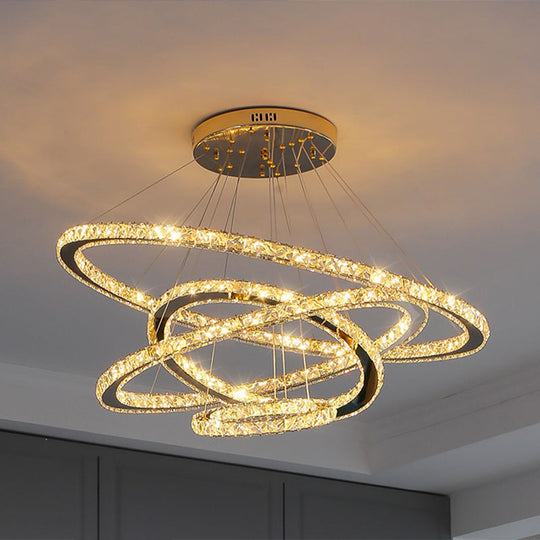 Modern Crystal Ring Chandelier Pendant Light For Living Room Stainless-Steel / 16+23.5+31.5+39