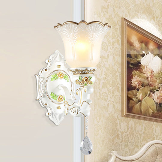 Traditional Opal Glass Flower Wall Sconce Light - White 1/2 Lights Living Room Fixture