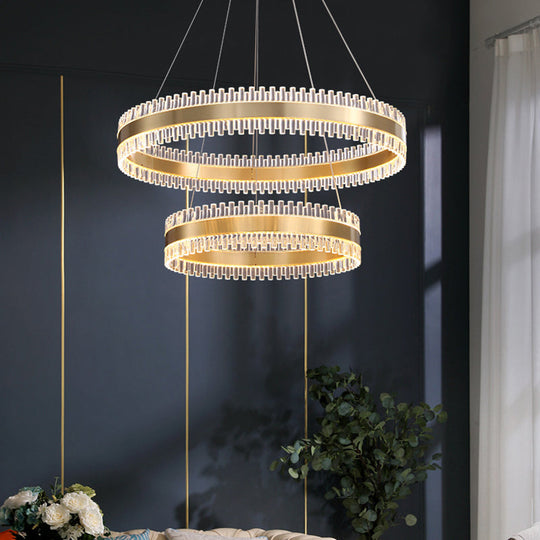 Lustre moderne à anneaux entrelacés - Suspension en métal pour salon