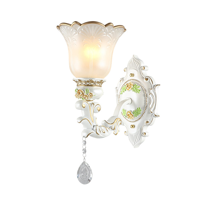 Traditional Opal Glass Flower Wall Sconce Light - White 1/2 Lights Living Room Fixture