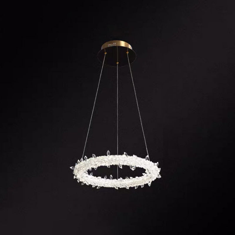 Modern Crystal Pendant Chandelier Light For Restaurants - Sleek Circular Design Clear / 16 With Lace