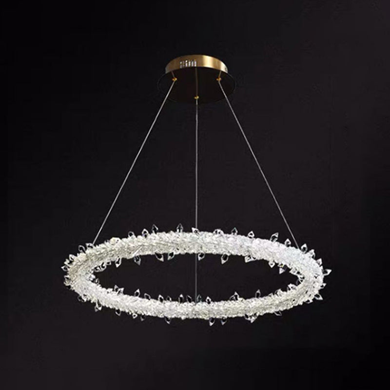 Modern Crystal Pendant Chandelier Light For Restaurants - Sleek Circular Design Clear / 31.5 With