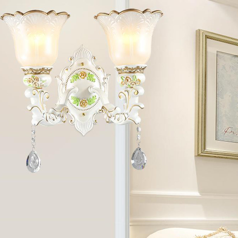 Traditional Opal Glass Flower Wall Sconce Light - White 1/2 Lights Living Room Fixture 2 /