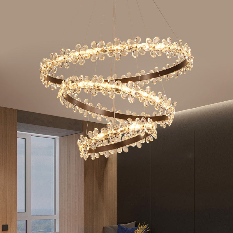 Contemporary Clear Crystal Chandelier with Flower Accents for Restaurant Hanging