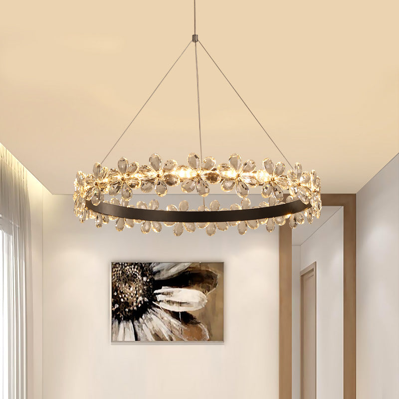 Modern Circle Chandelier With Clear Crystal And Flower Decoration - Perfect For Restaurants / 12