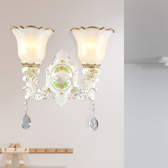 Traditional Opal Glass Flower Wall Sconce Light - White 1/2 Lights Living Room Fixture