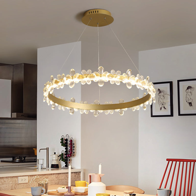 Contemporary Clear Crystal Chandelier with Flower Accents for Restaurant Hanging