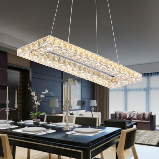 Contemporary Crystal Hanging Lights - Rectangle Pendant Chandelier For Restaurants Clear / Third