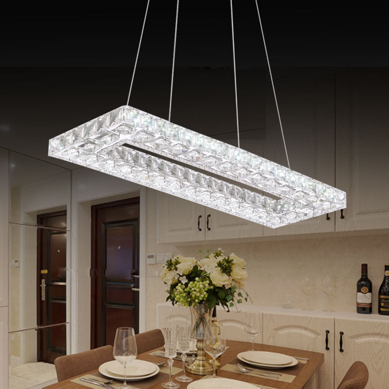 Chic Crystal Pendant Chandelier for Restaurants: Modern Rectangle Design