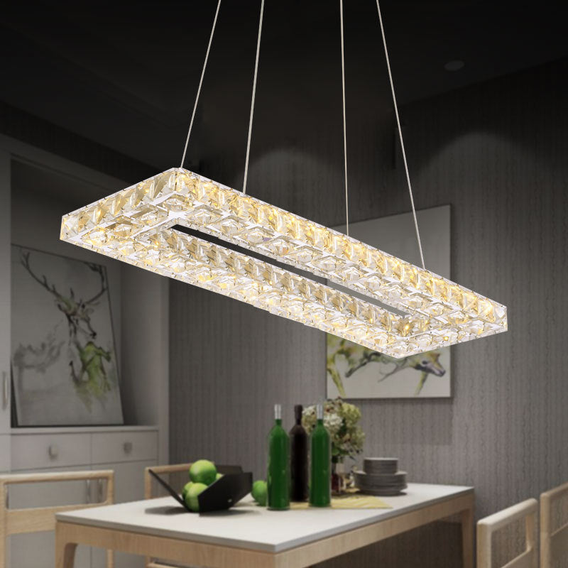 Chic Crystal Pendant Chandelier for Restaurants: Modern Rectangle Design