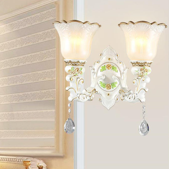 Traditional Opal Glass Flower Wall Sconce Light - White 1/2 Lights Living Room Fixture