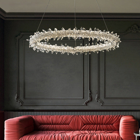 Contemporary Crystal Flower Ring Chandelier - Stylish Hanging Light Fixture For Living Room