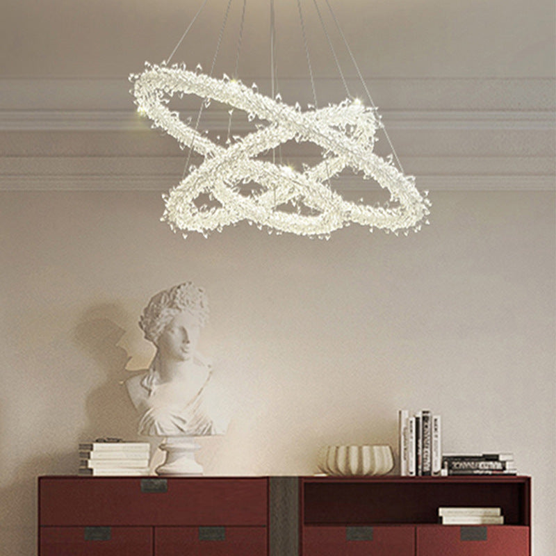 Contemporary Crystal Flower Ring Chandelier - Stylish Hanging Light Fixture For Living Room