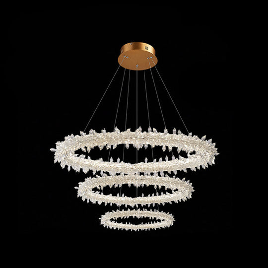 Contemporary Crystal Flower Ring Chandelier - Stylish Hanging Light Fixture For Living Room Clear /