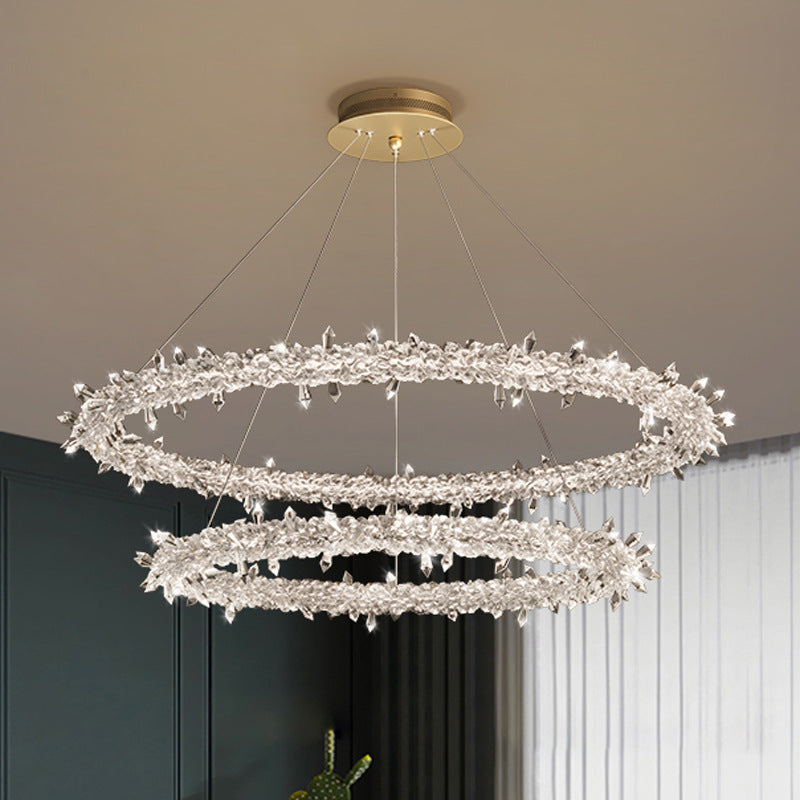 Contemporary Crystal Flower Ring Chandelier - Stylish Hanging Light Fixture For Living Room