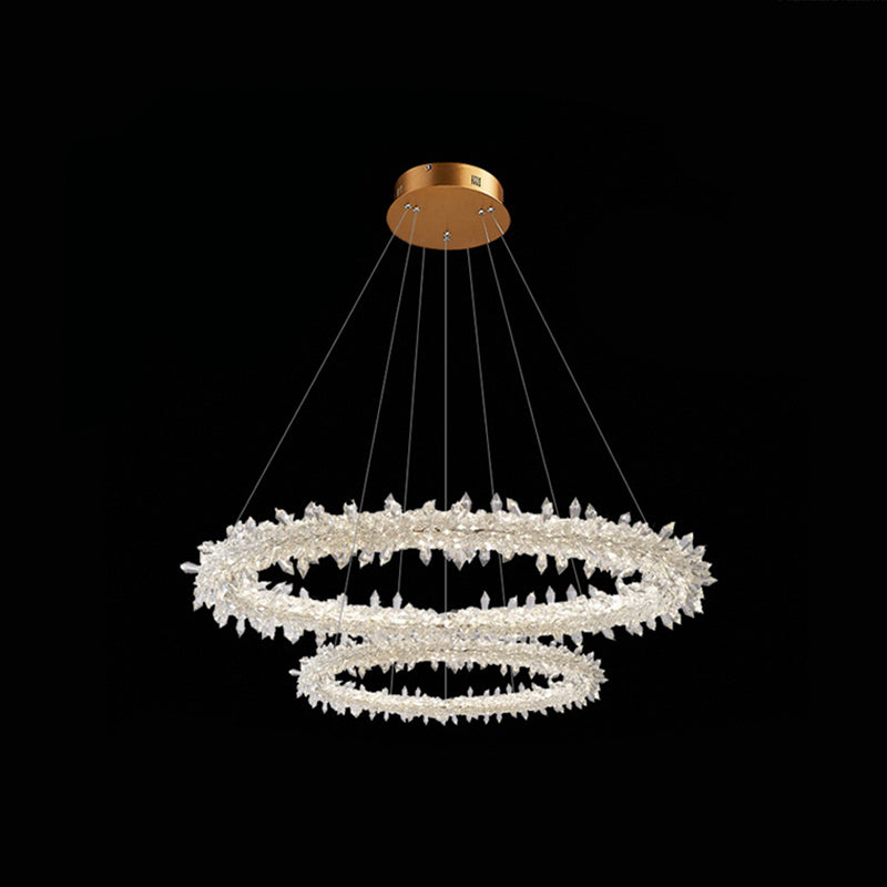 Contemporary Crystal Flower Ring Chandelier - Stylish Hanging Light Fixture For Living Room Clear /