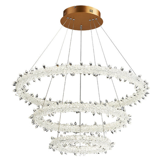 Contemporary Crystal Flower Ring Chandelier - Stylish Hanging Light Fixture For Living Room