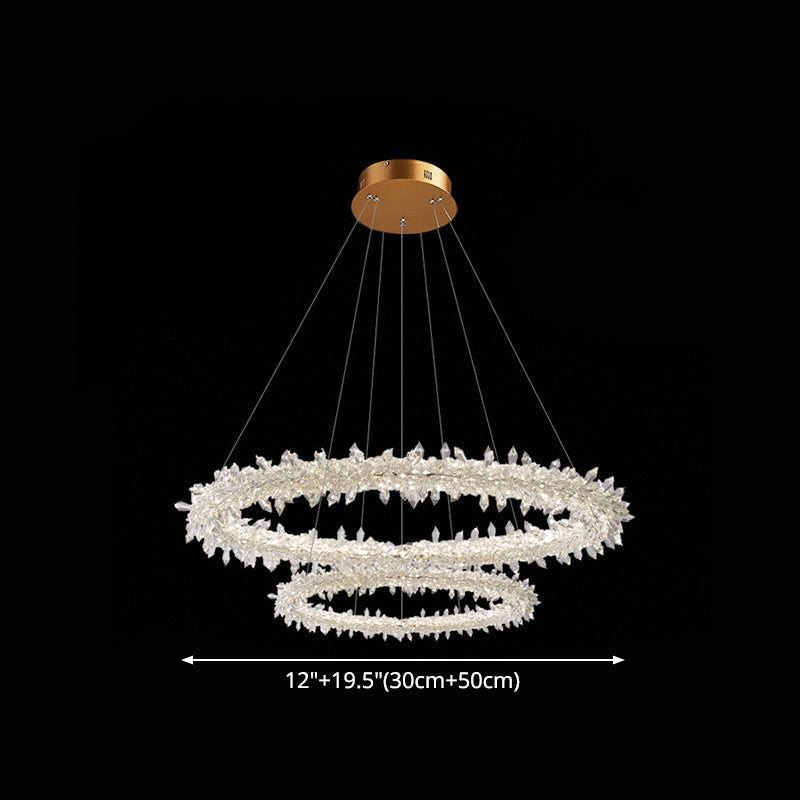 Contemporary Crystal Flower Ring Chandelier - Stylish Hanging Light Fixture For Living Room