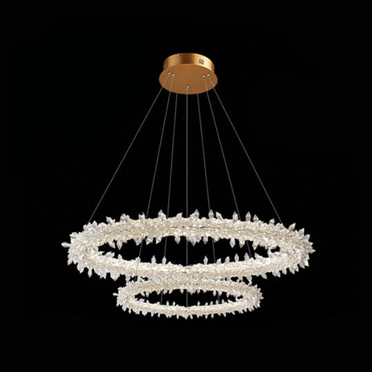 Contemporary Crystal Flower Ring Chandelier - Stylish Hanging Light Fixture For Living Room Clear /