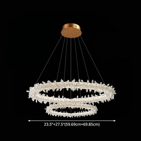 Contemporary Crystal Flower Ring Chandelier - Stylish Hanging Light Fixture For Living Room